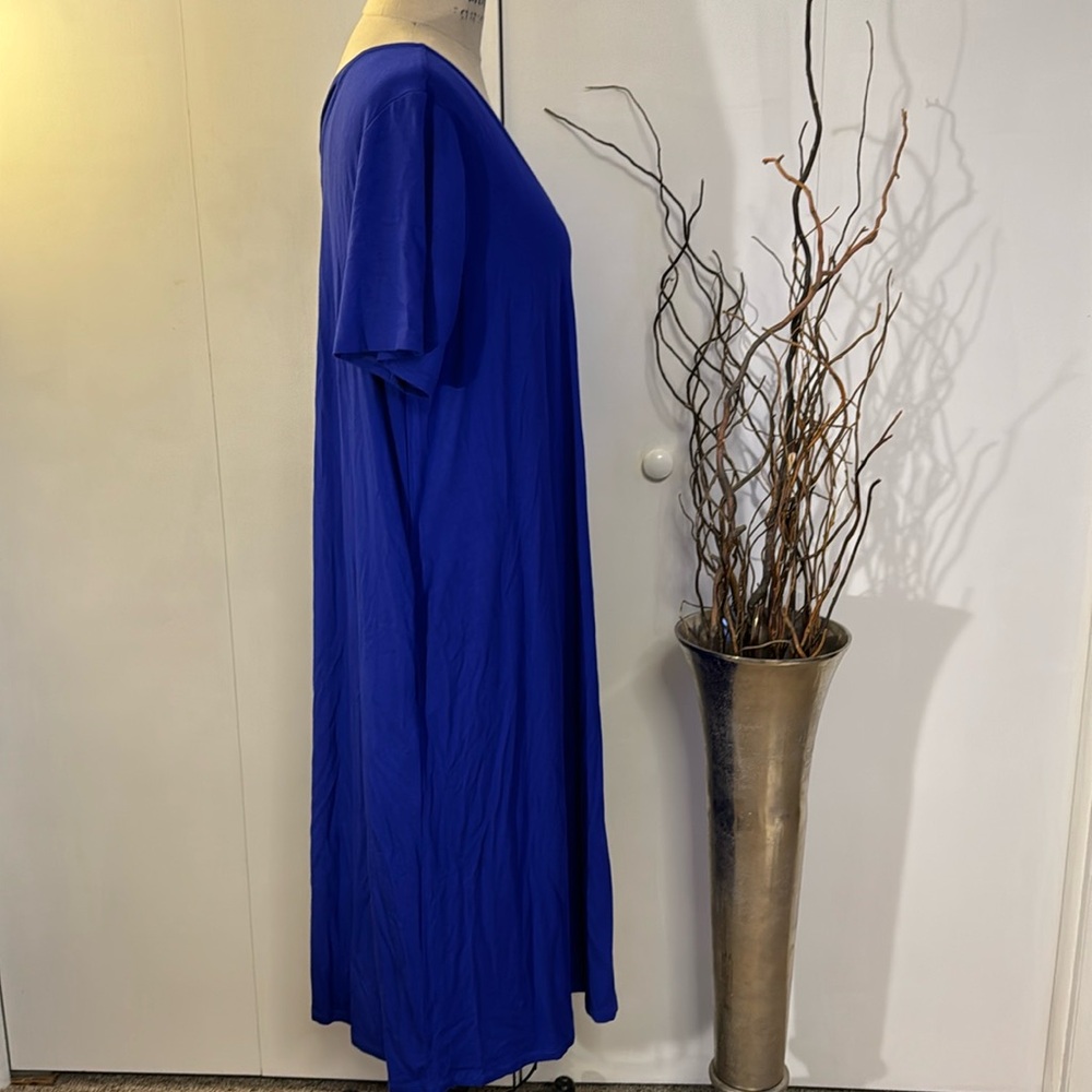 Jessica London royal blue midi short sleeve V-neck dress with pockets - Picture 6 of 8